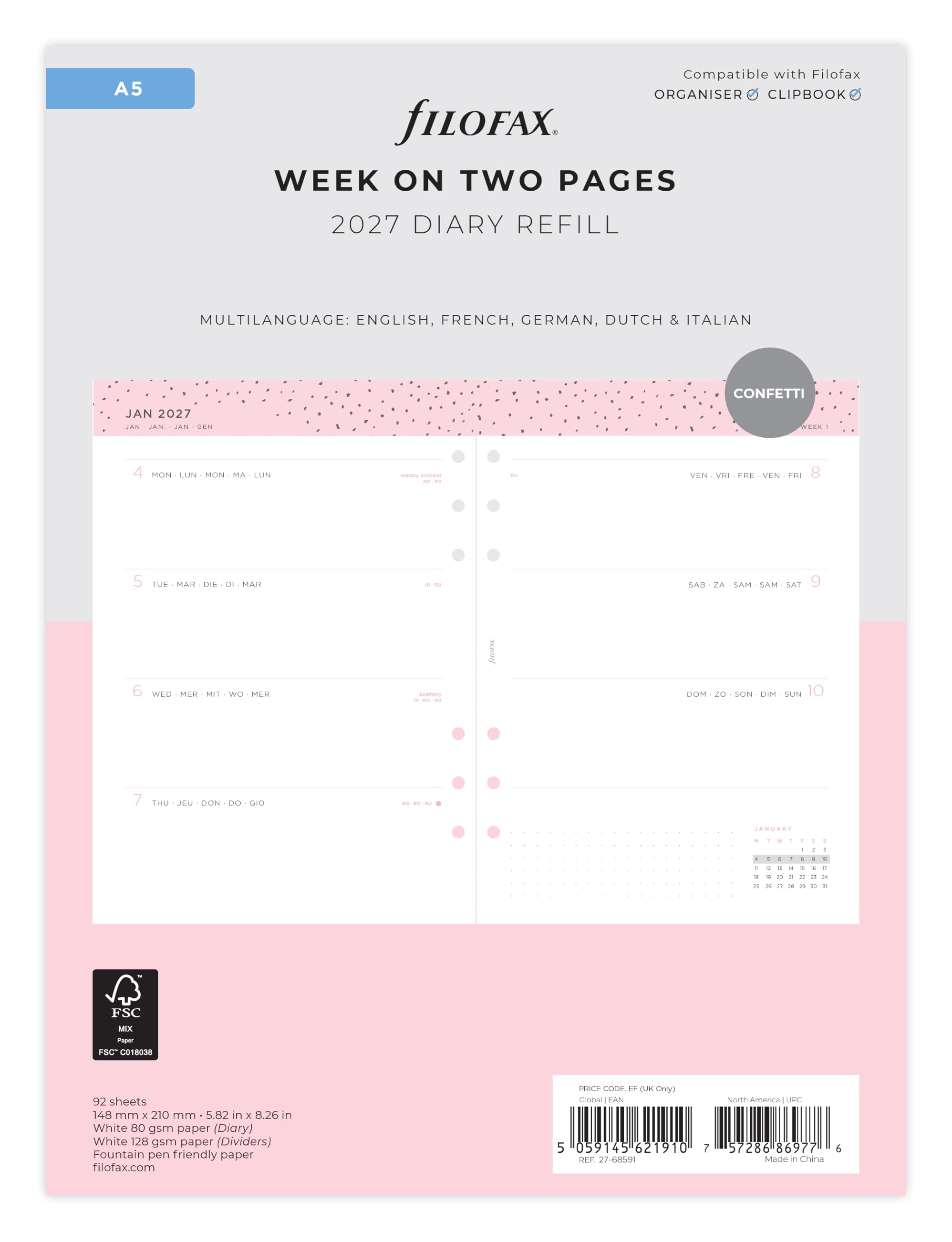 Filofax A5 Confetti Week to view 2027 diary 27-68591