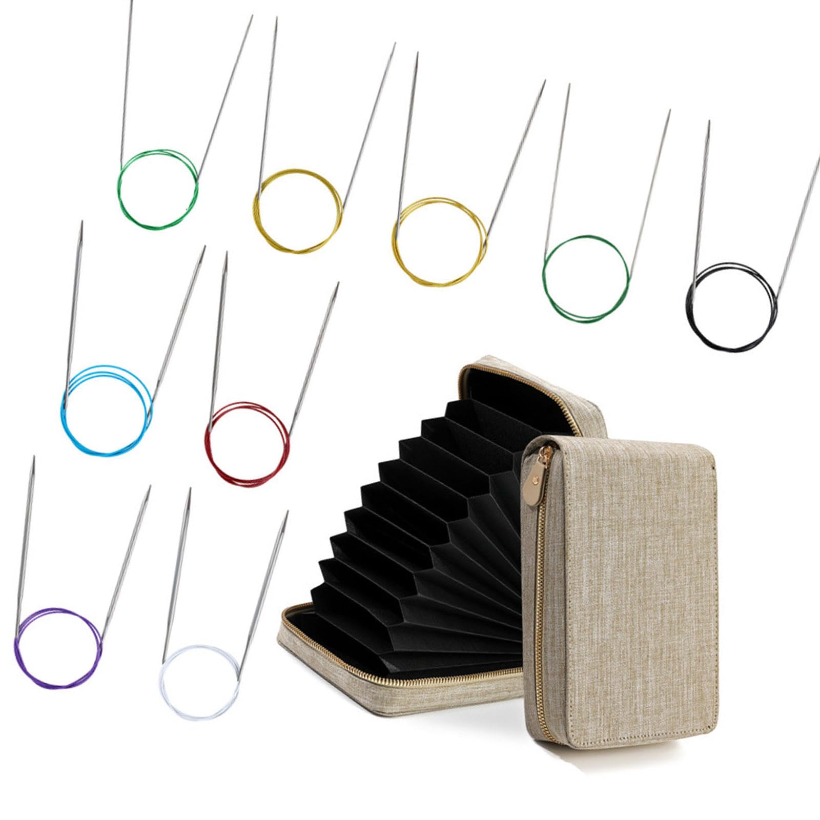 Zxfdsfdbnm 9 Pairs Stainless Steel Circular Needle Knitting Tool with Cable 2.25mm-5.0mm for Sweater Scarves Weaving and Yarn Craft Knitting Supplies Novices