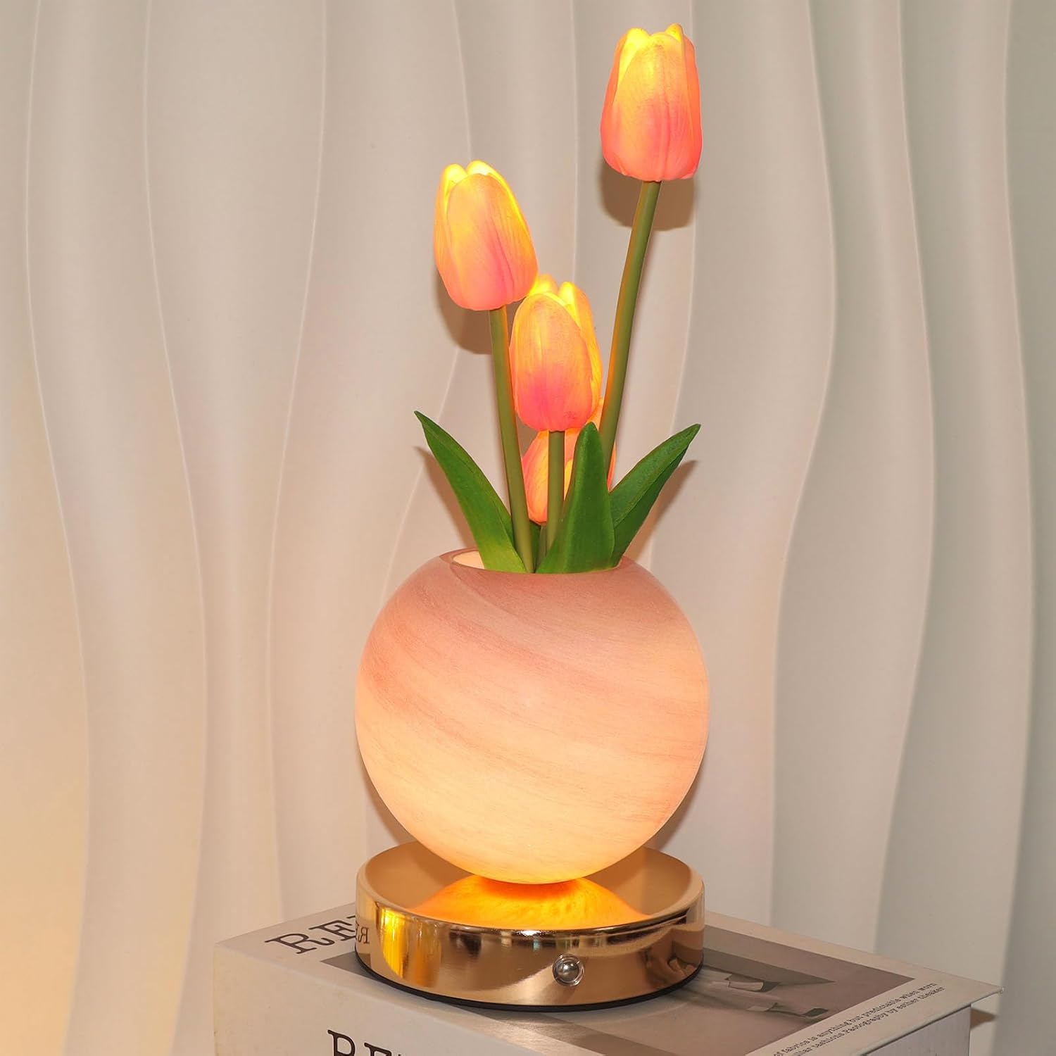 Tulip Flower Lamp, Rechargeable Cordless Touch Table Lamp, 3-Colour Infinitely Dimming Night Light, LED Artificial Tulips Decor, Mothers Day Gifts for Mom Women (Pink)