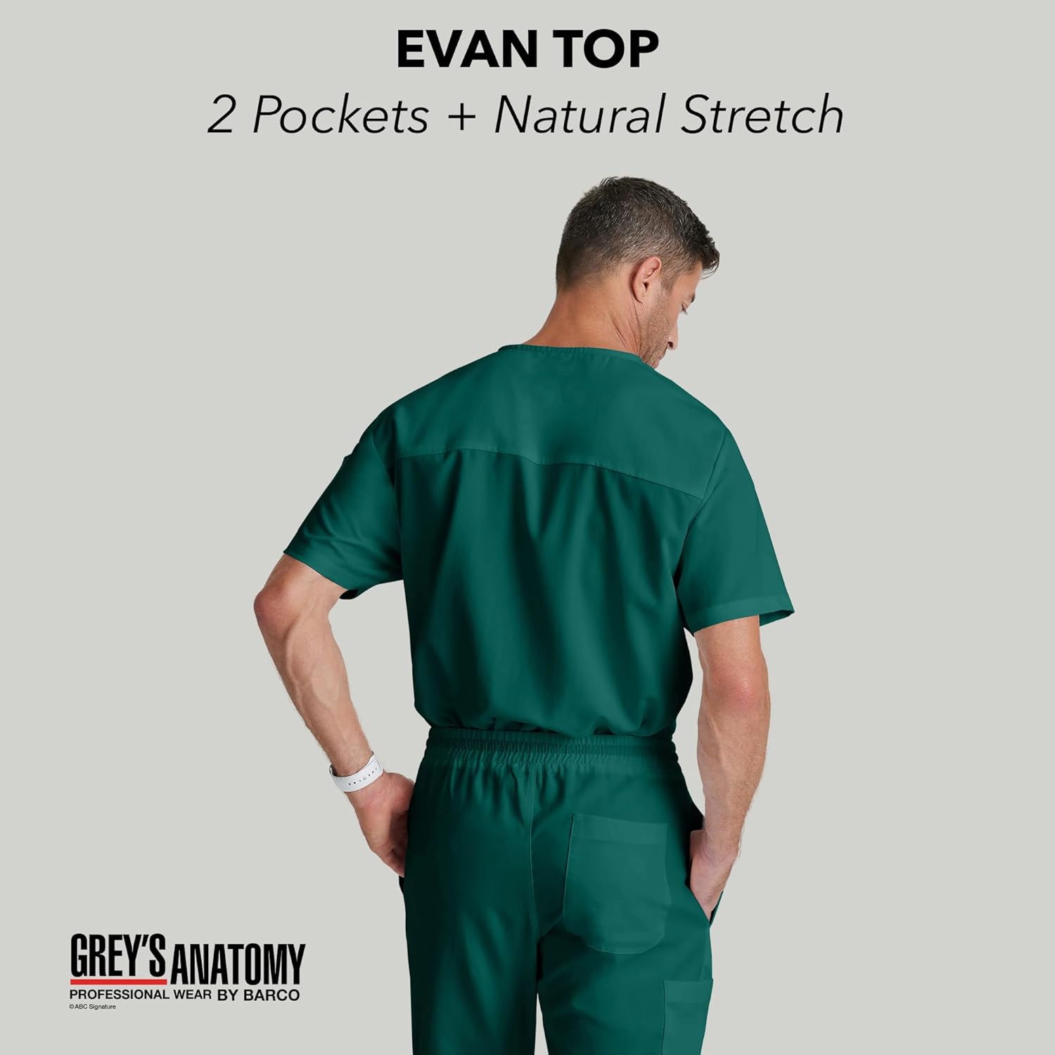 Grey's Anatomy Men's GRT091 Evan Top 2 Pocket V-Neck Scrub Top - Image 4