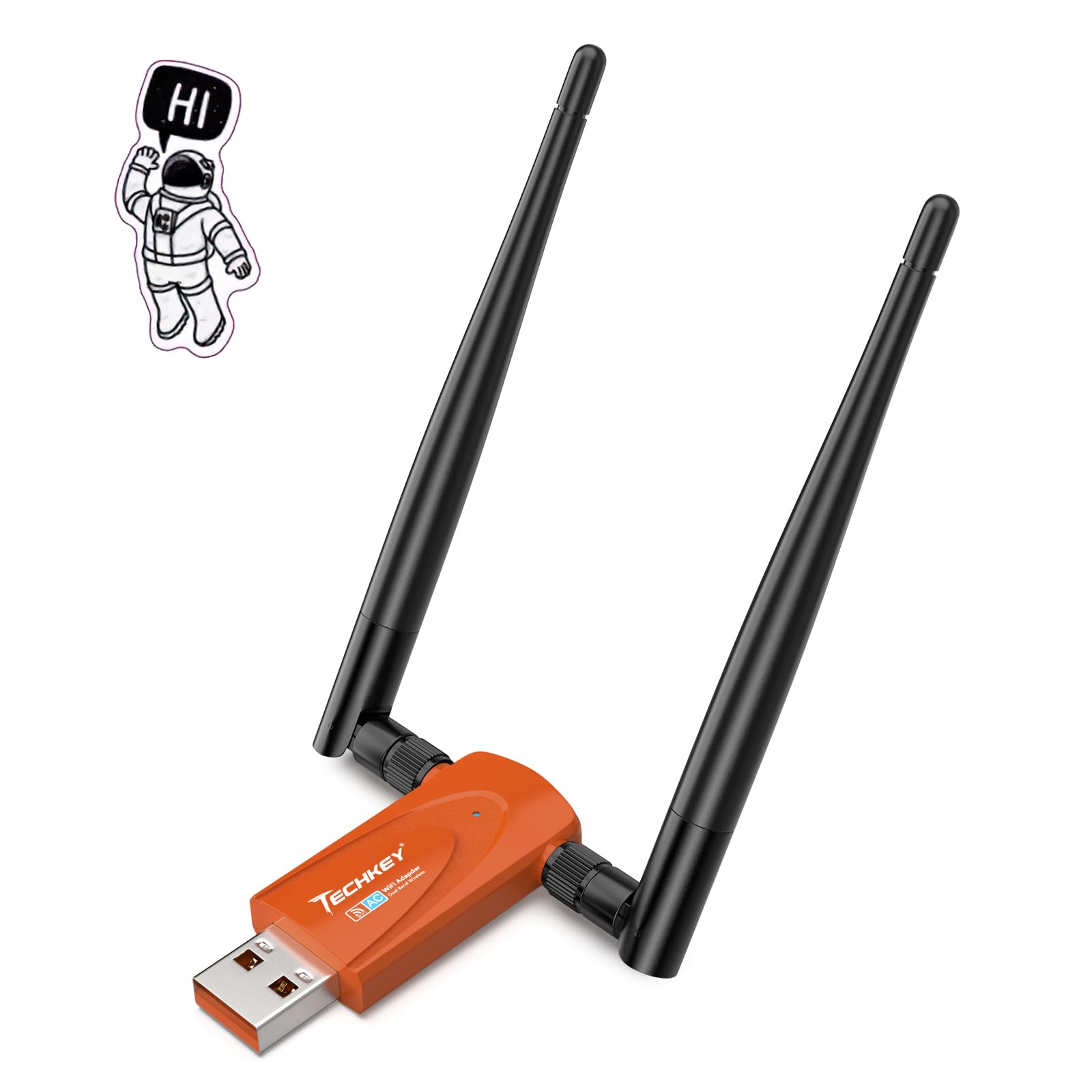 Wireless USB WiFi Adapter for Desktop PC, Techkey V28 AC1300Mbps Network Dongle with Dual Band 5dBi High Gain Antenna for Laptop Computer Compatible Windows 11/10/8.1/8/7-Paprika