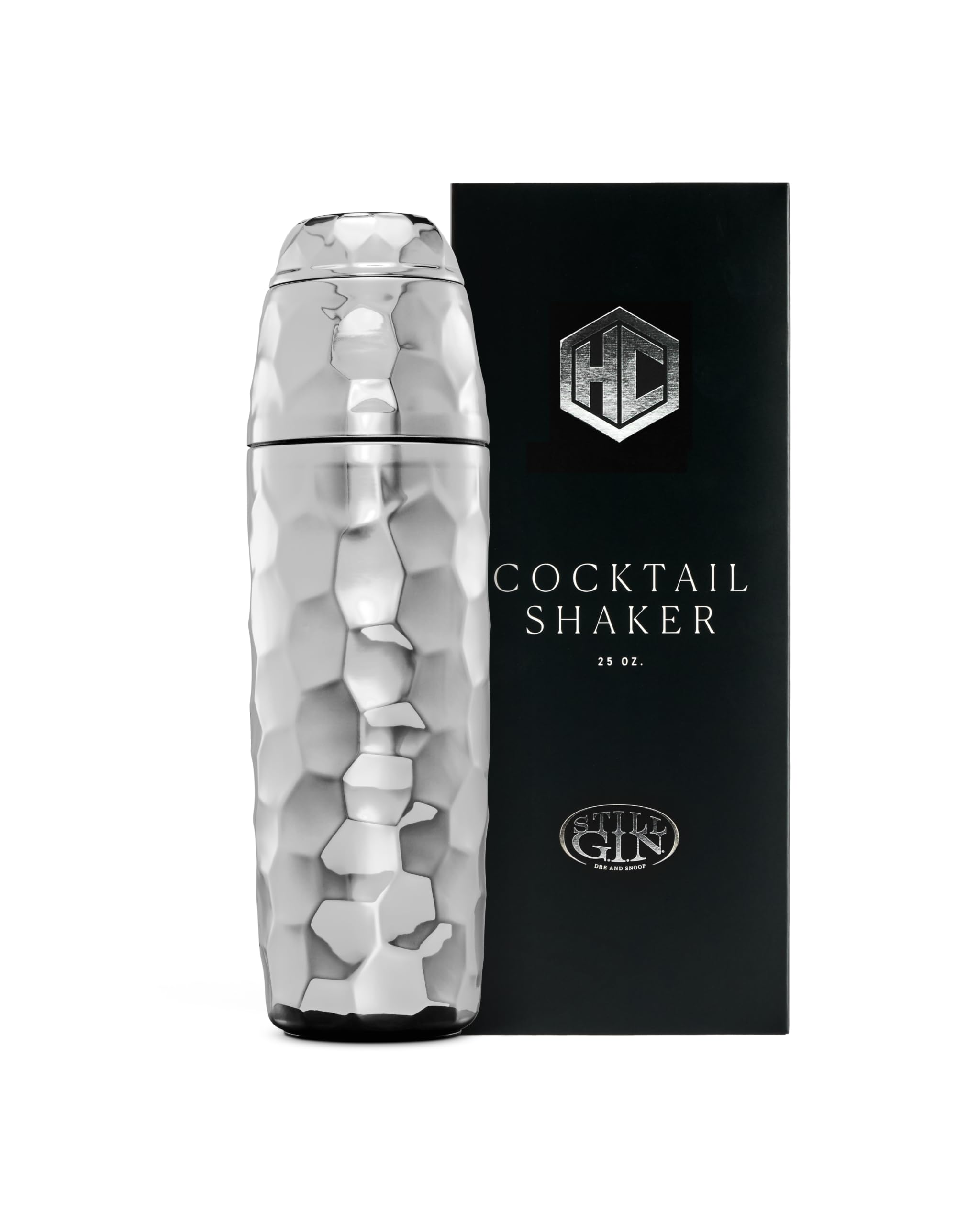 HexClad 25 oz Chrome Vacuum Insulated Cocktail Shaker w/Jigger &amp; Strainer