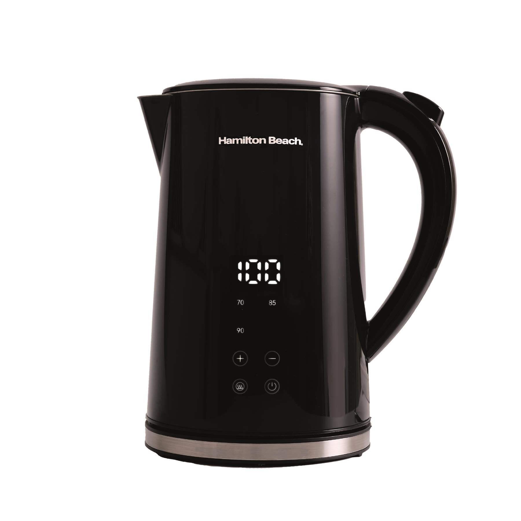 Hamilton Beach Electric Kettle, Digital Temperature Control, FlexiControl, 1.7L, Cool Touch Exterior, Fast Boil, Auto Shut Off, Built-in Filter, Overheat Protection, 2200W, Black - HBK001B
