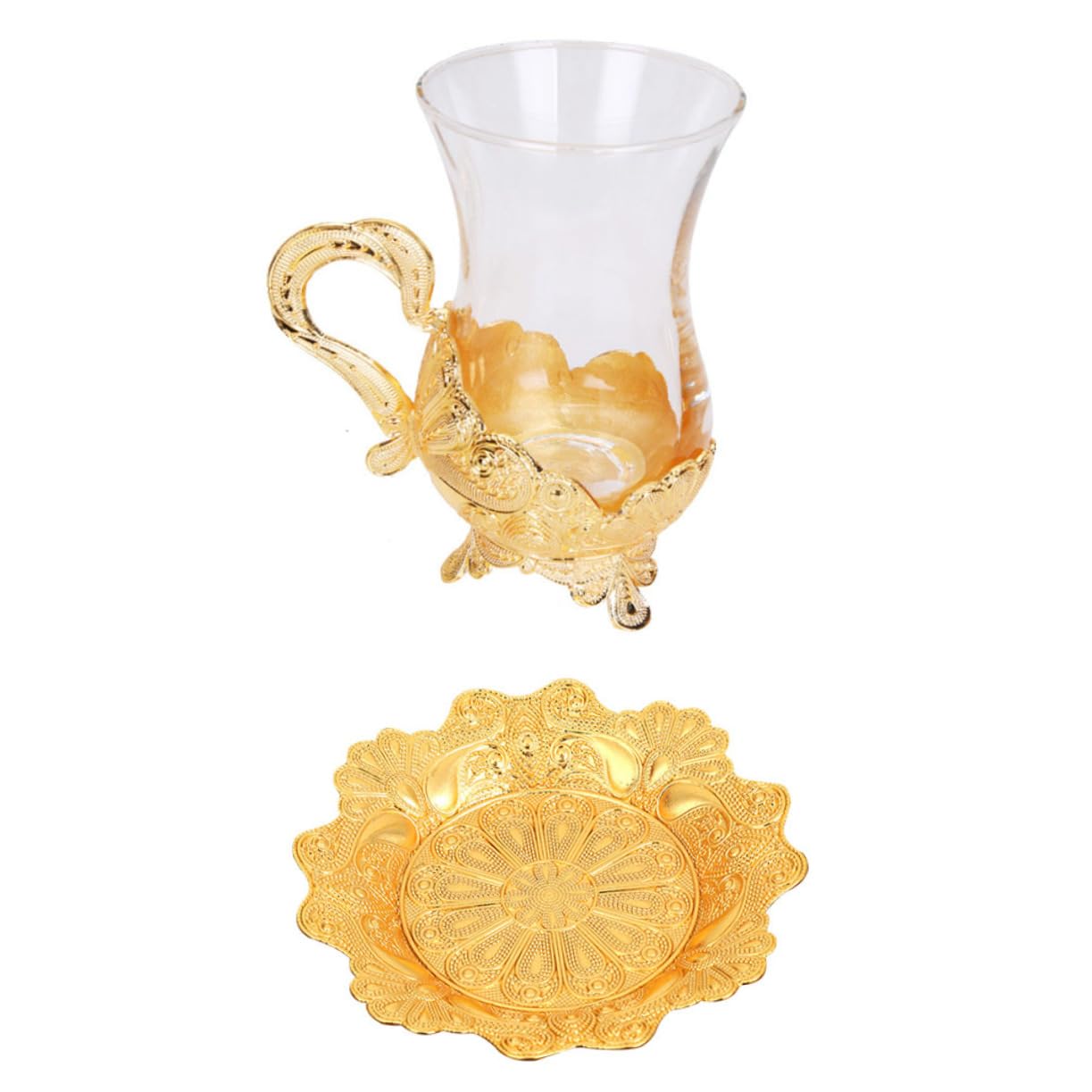GLEAVI Juego De 3 Tazas De Vidrio De Aleación De Zinc Taza De Café Con Platillo Tazas Y Platillos Taza De Café Taza De Café Taza De Té Y Taza De Té