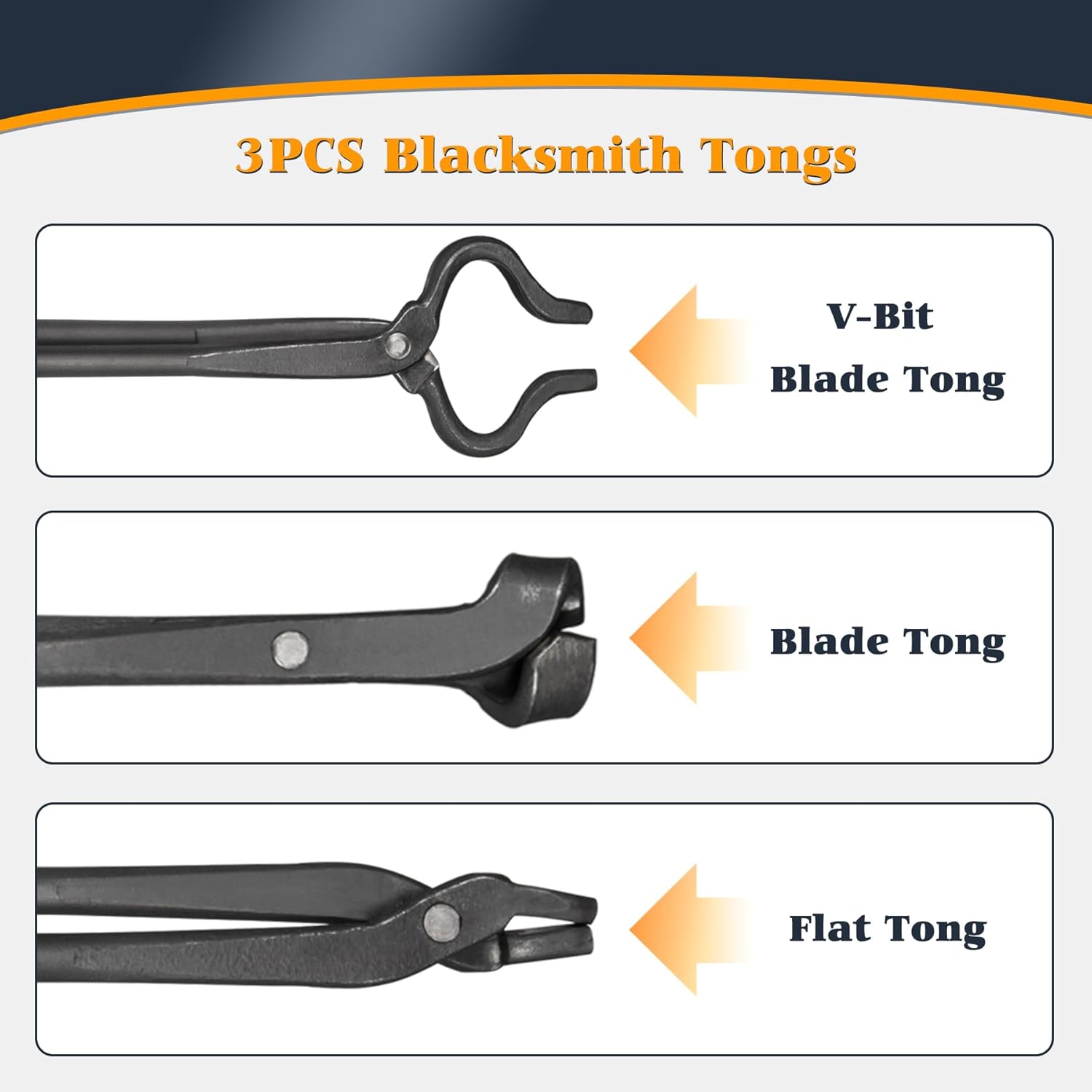 Blacksmith Tongs Set - V-Bit Blade, Flat, and Assembled Tongs for Knife Making, Blacksmithing, and Bladesmithing (3PCS Steel Forge Tongs)