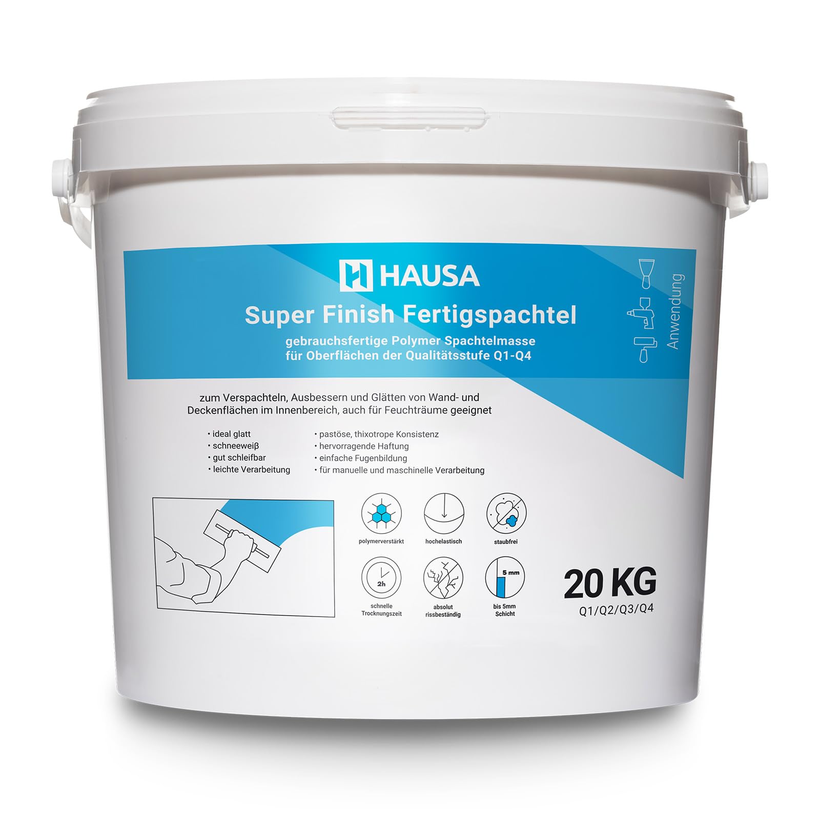 HAUSA Super Finish Enduit prêt à l'emploi pour intérieur - Enduit fin pour cloisons sèches - Blanc 20 kg
