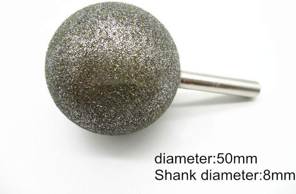 1 broca de diamante de cabeza esférica de 6 mm/8 mm, puntas montadas, puntas redondas gruesas para taladro de piedra, metal, 40 mm (vástago de 8 mm)