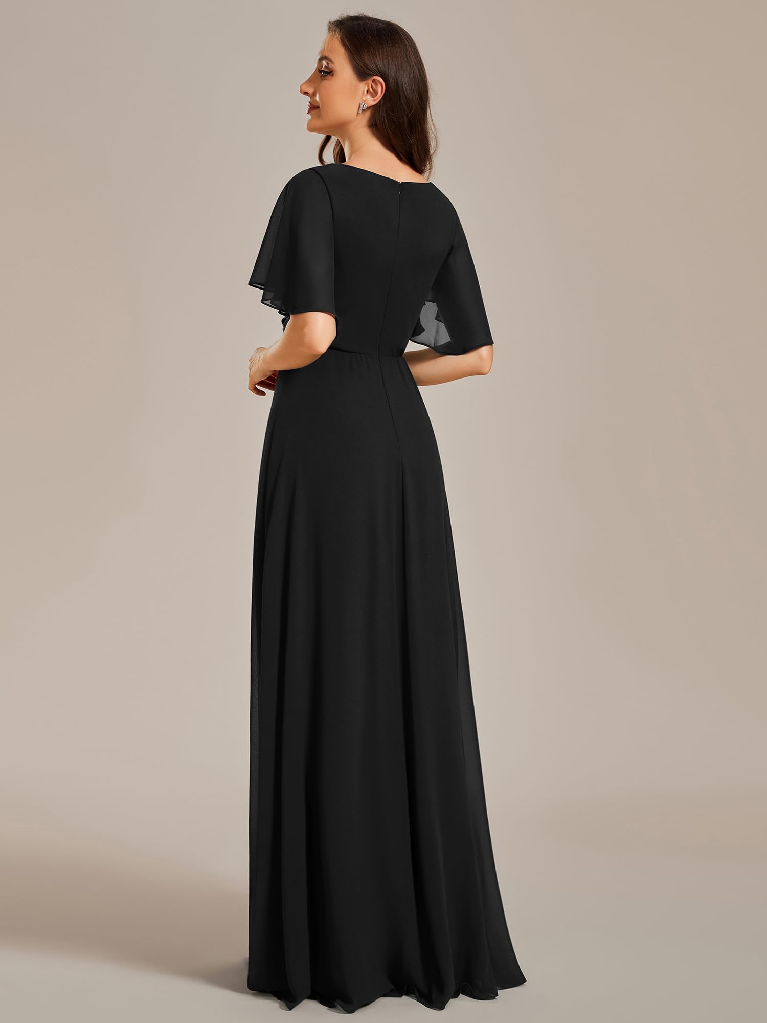 Ever-Pretty Vestito Donna Elegante Scollo a V Maniche a Volant Stile Lungo Abito Cerimonia Donna EE01960