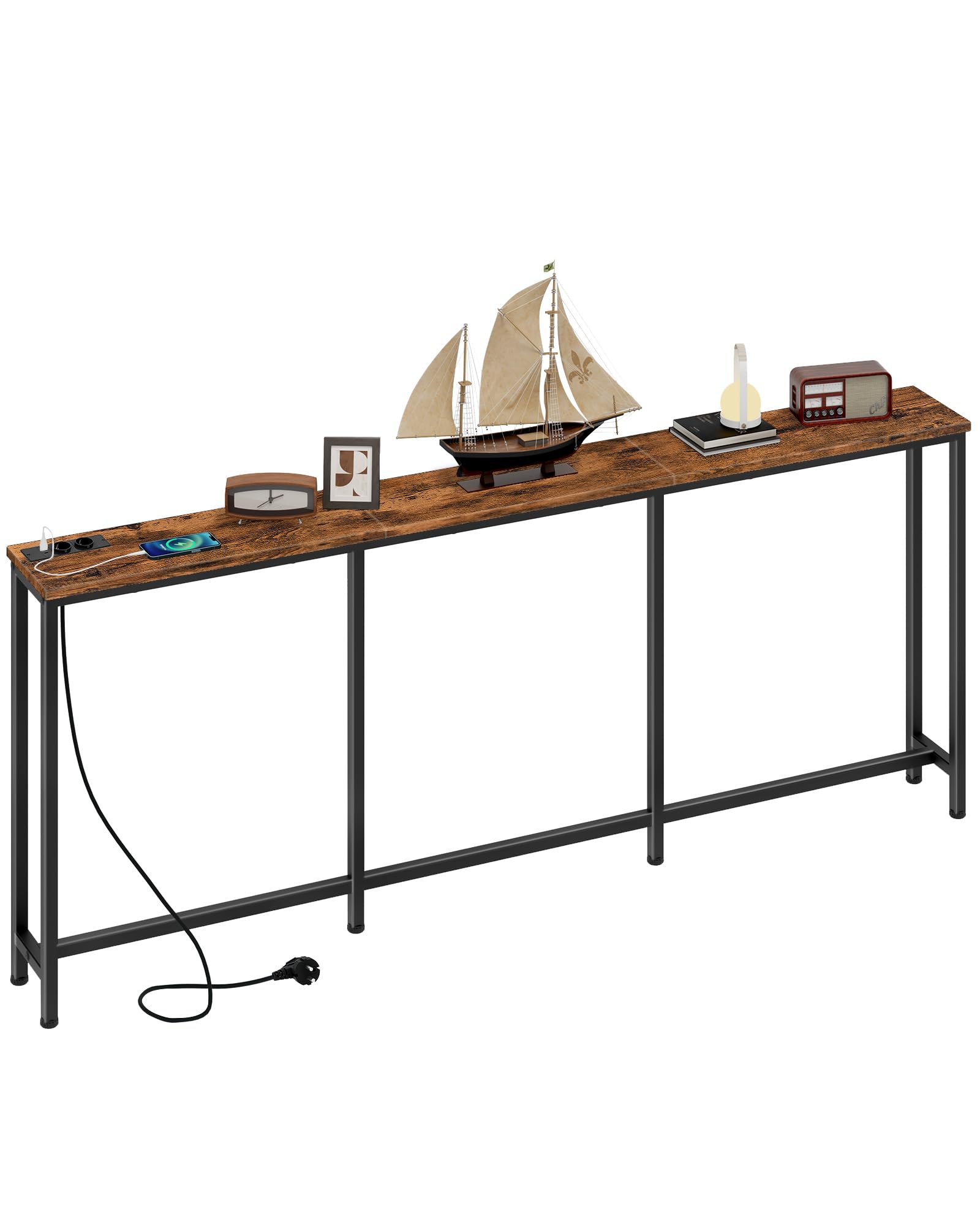 YATINEY Tavolo Consolle Lungo 180 Cm Con 2 Ripiani | Stretto Per Ingresso E Soggiorno, Design Industriale, Marrone E Nero, CT18BR