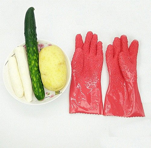 A Pair Of Pvc Quick Fruit Vegetable Potato Processing Tools Rubber Peelers Gloves Kitchen Assistant Household Cleaning Accessories Gloves(Rose Red) #TOP3