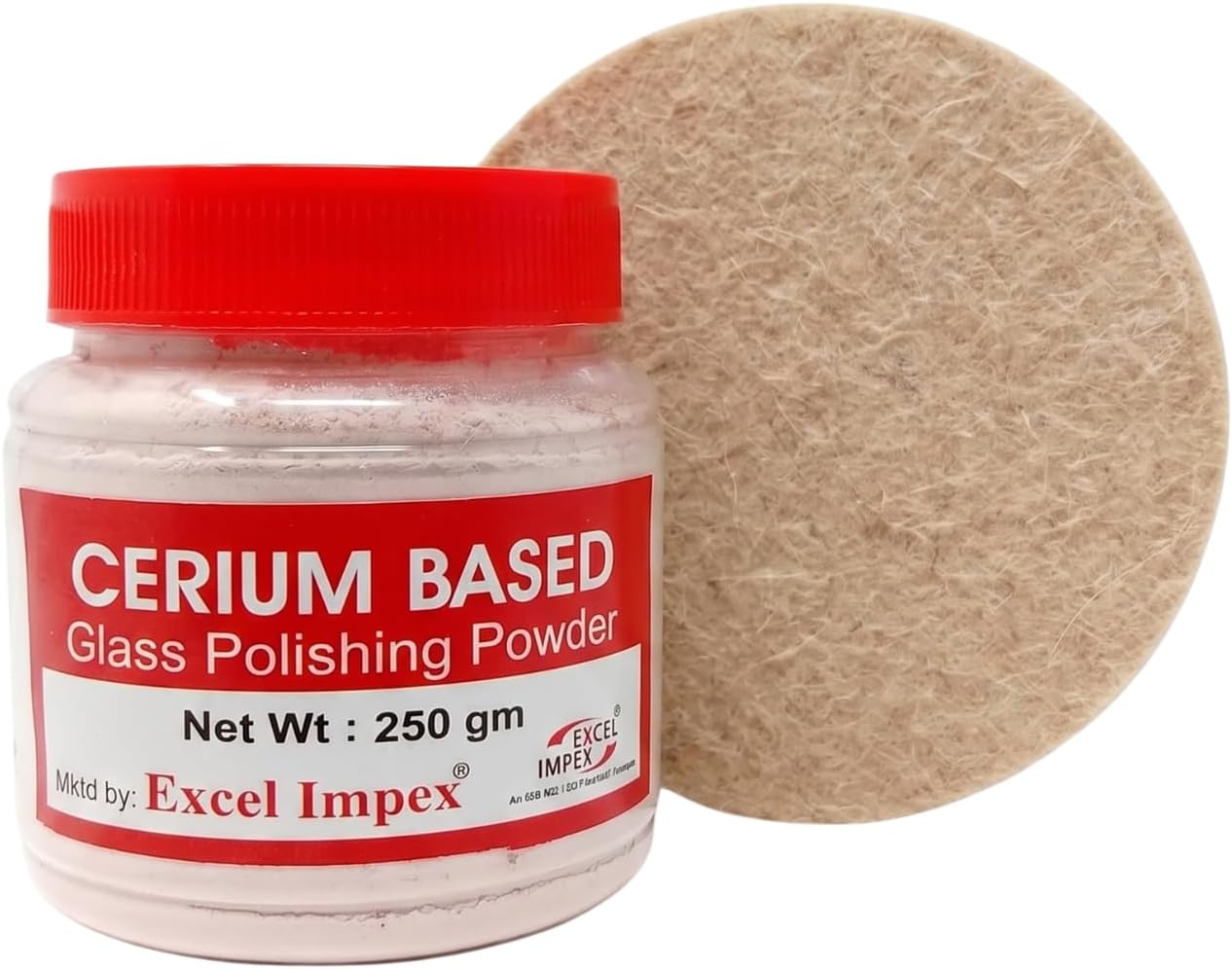 EXCEL IMPEX Cerium Oxide 250Gm With Glass Polishing(Namada) Felt Disc 4" Dia, Glass Polishing Powderthickness 16 Mm,For Removing Fine Scratches And Stubborn Dirts., Multicolor