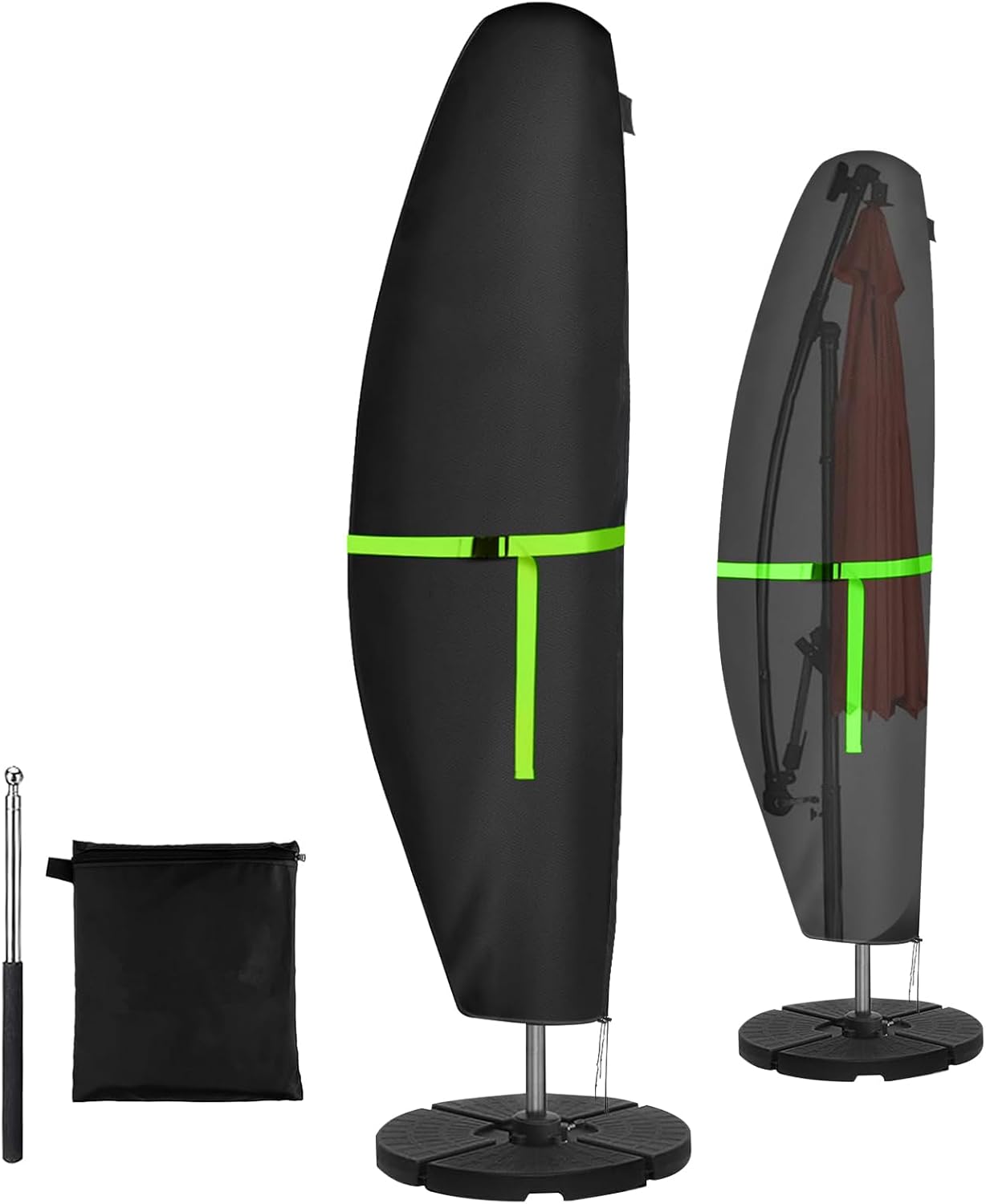 GEMITTO Sonnenschirm Schutzhülle mit Stab, Ampelschirm Schutzhülle Wasserdicht 280x30x81/46cm Outdoor Sonnenschirm Abdeckung für 2 bis 4m Schirme, 420D Wetterfest Sonnenschutz Winddicht Schirmhülle