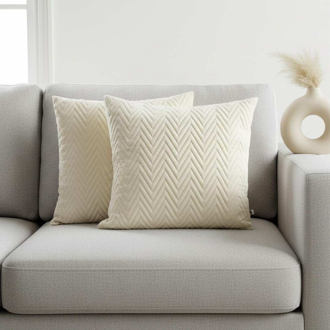 HOMEMONDE Boho Velvet Cushion Cover Set of 2 - Quilted Decorative Throw Cushion Case, 16 x 16 Inch Square Pillow Covers for Living Room - (Ivory - 40 x 40 CM)-picture-19