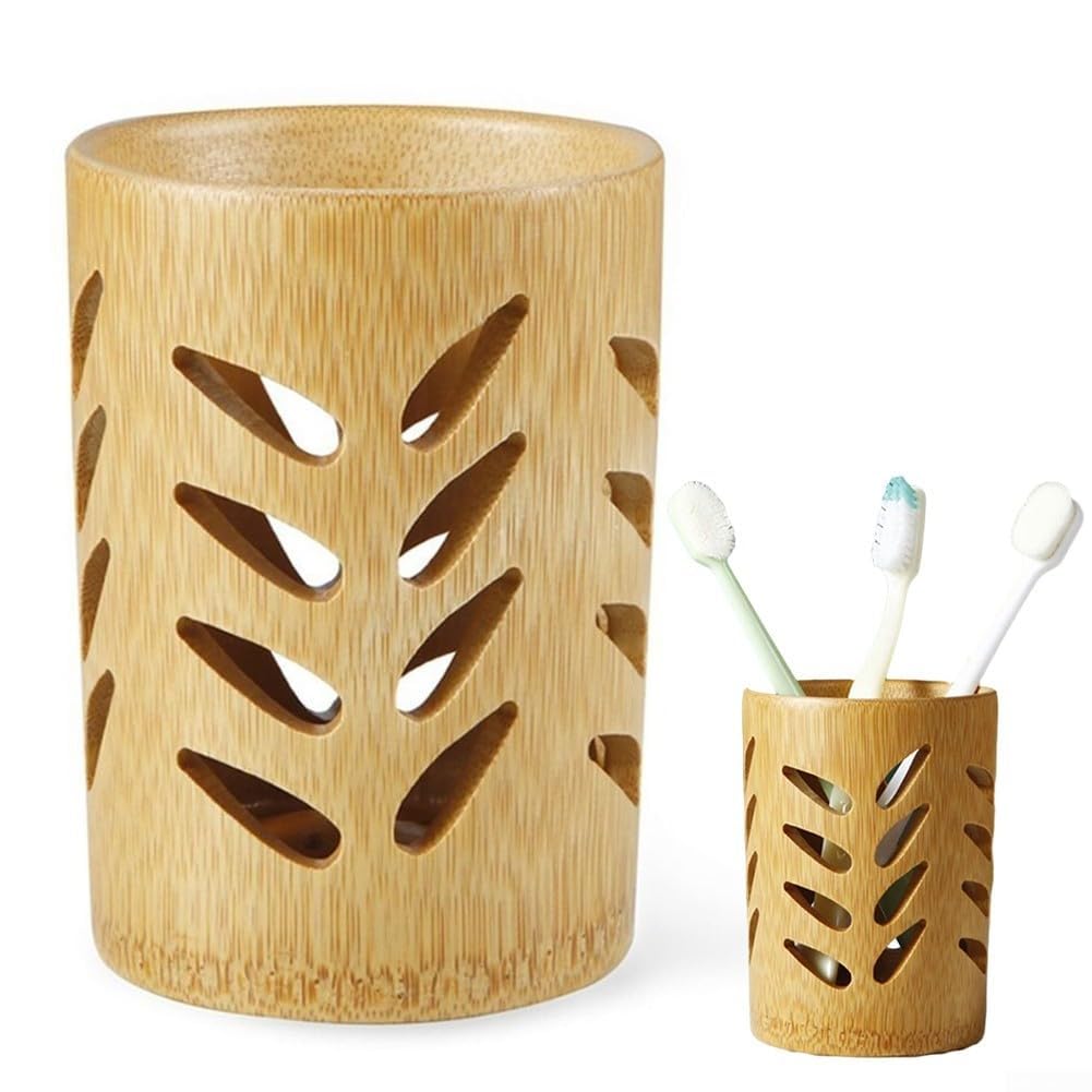 Toothbrush Cup, Wooden Toothbrush Holder with Drainage Base, Bathroom Cup Holder Toothbrush Organizer Makeup Brush Storage Organizer