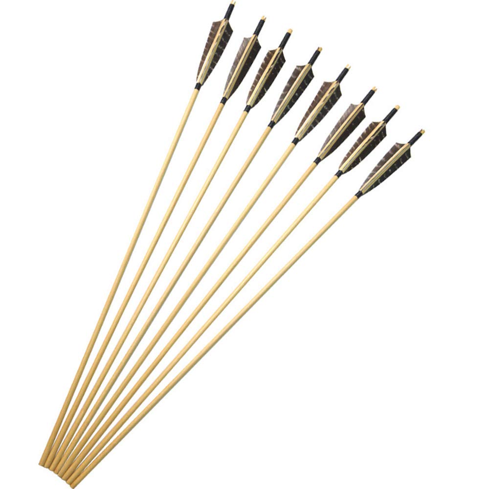 SHARROW 12pcs Tir à l'arc Flèches en Bois 31" Arbre de Flèches en Bois avec 5" Plumes de Flèche Naturelles pour Arc Classique Recurve Arc Longbow