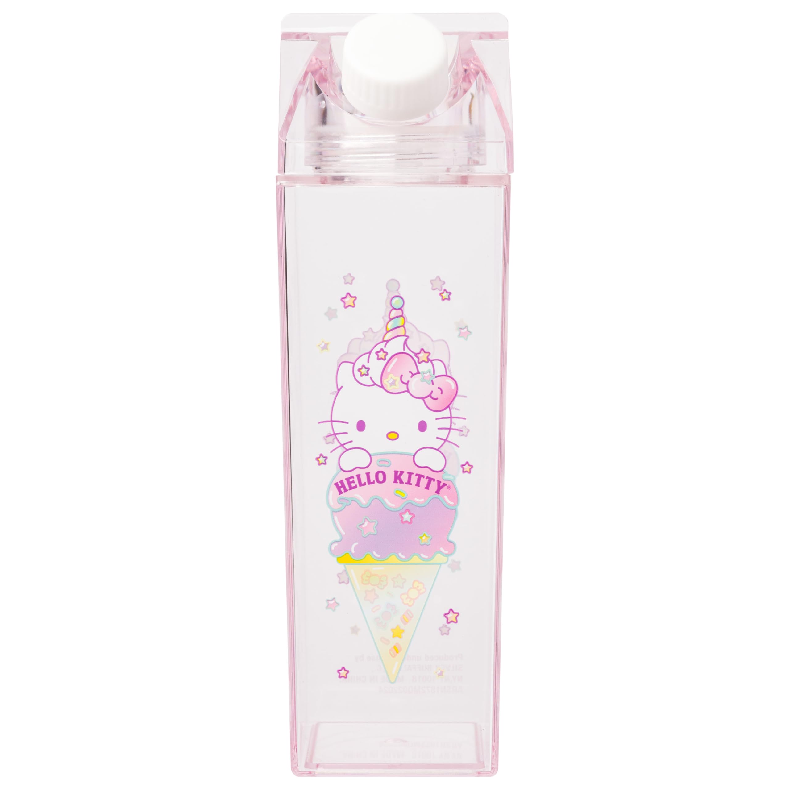 Silver Buffalo Sanrio Hello Kitty as a Unicorn Ice Cream Plastic Pastel Pink Milk Carton Pitcher Bottle, 16.2 Ounces