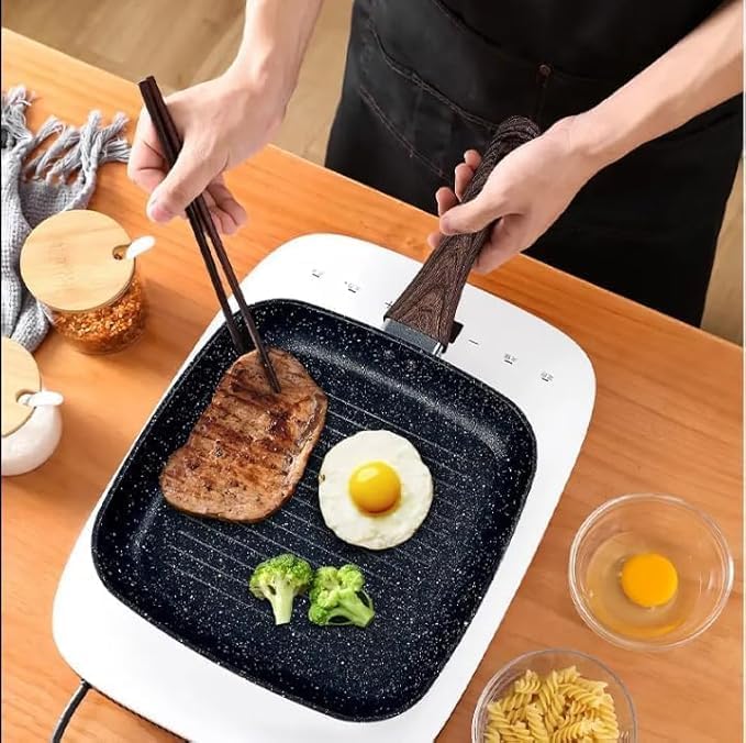Image of Niyam Nonstick Grill Frying Pan with Cool Touch Handle,Stove Top Square Grill Pan for Big Cooking Surface, Durable Grill Skillet,Scratch Resistant, PFOA Free Low Oil use, (Black, 28 cm Square)