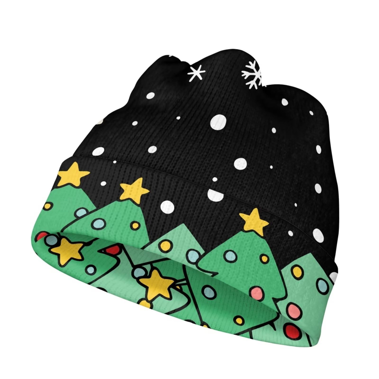 FUIALDOLG Boys/Girls Beanie Cap Soft Headwear Knitted Warm Cap Winter Warm Christmas Tree and Little Bear Elastic Hat Cuffed Beanie Pullover Hat Outdoor Activities Kids