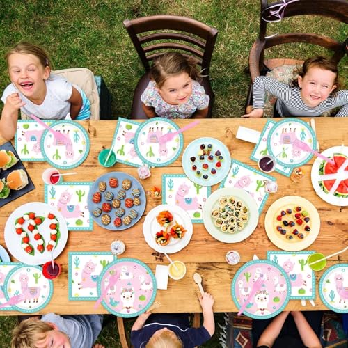 Image of ZOIIWA 96 Pcs Llama Birthday Party Supplies for 24 Guests Alpaca Llama Birthday Plates Napkins Tableware Party Decorations Mexican Cactus Dinnerware Favor for Kids Girls Baby Showers