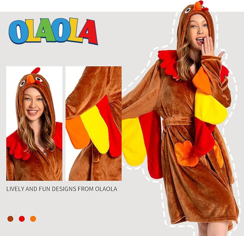 OLAOLA Bathrobe for Women Soft Flannel Hooded Cute Animal Plush Robe Loungewear Cozy Warm Home Pajamas