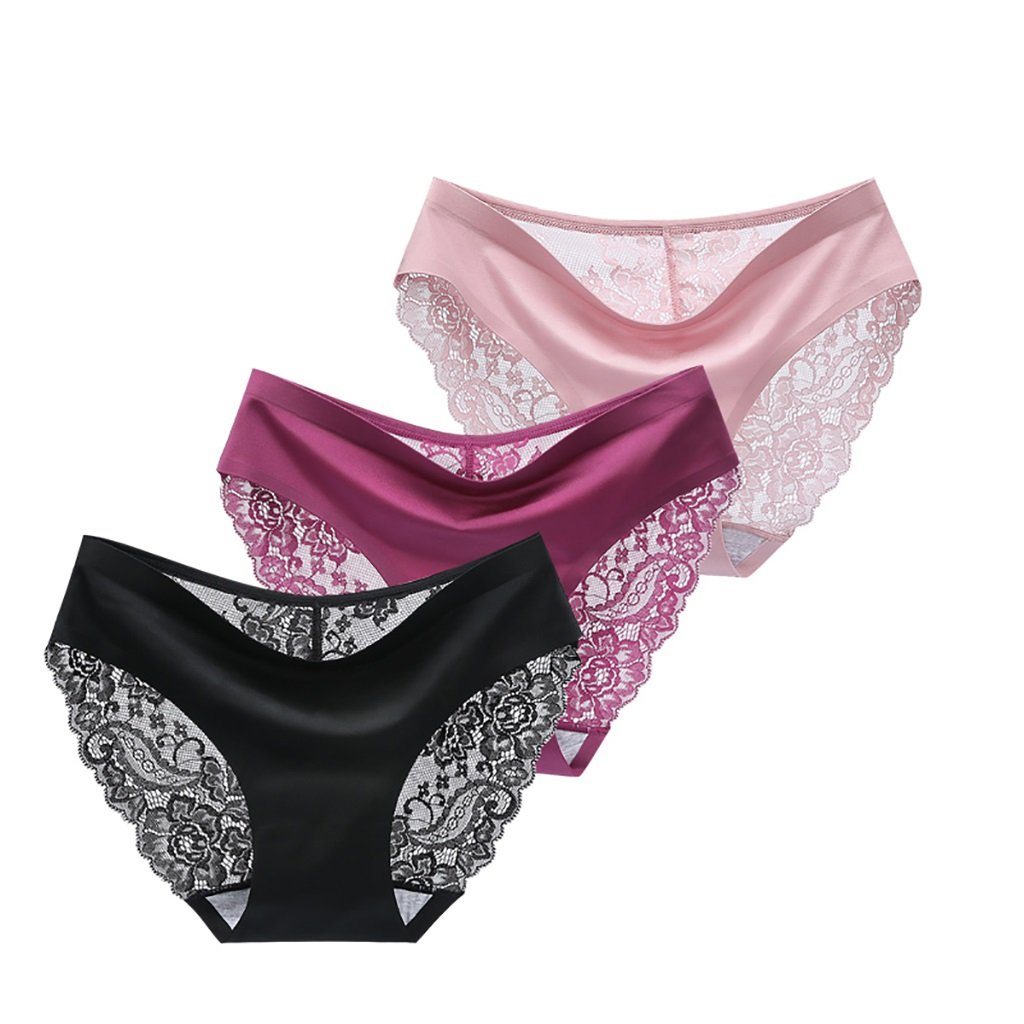 Sous-vêtements triangle WENJUN en dentelle avec entrejambe coton - Lot de 3