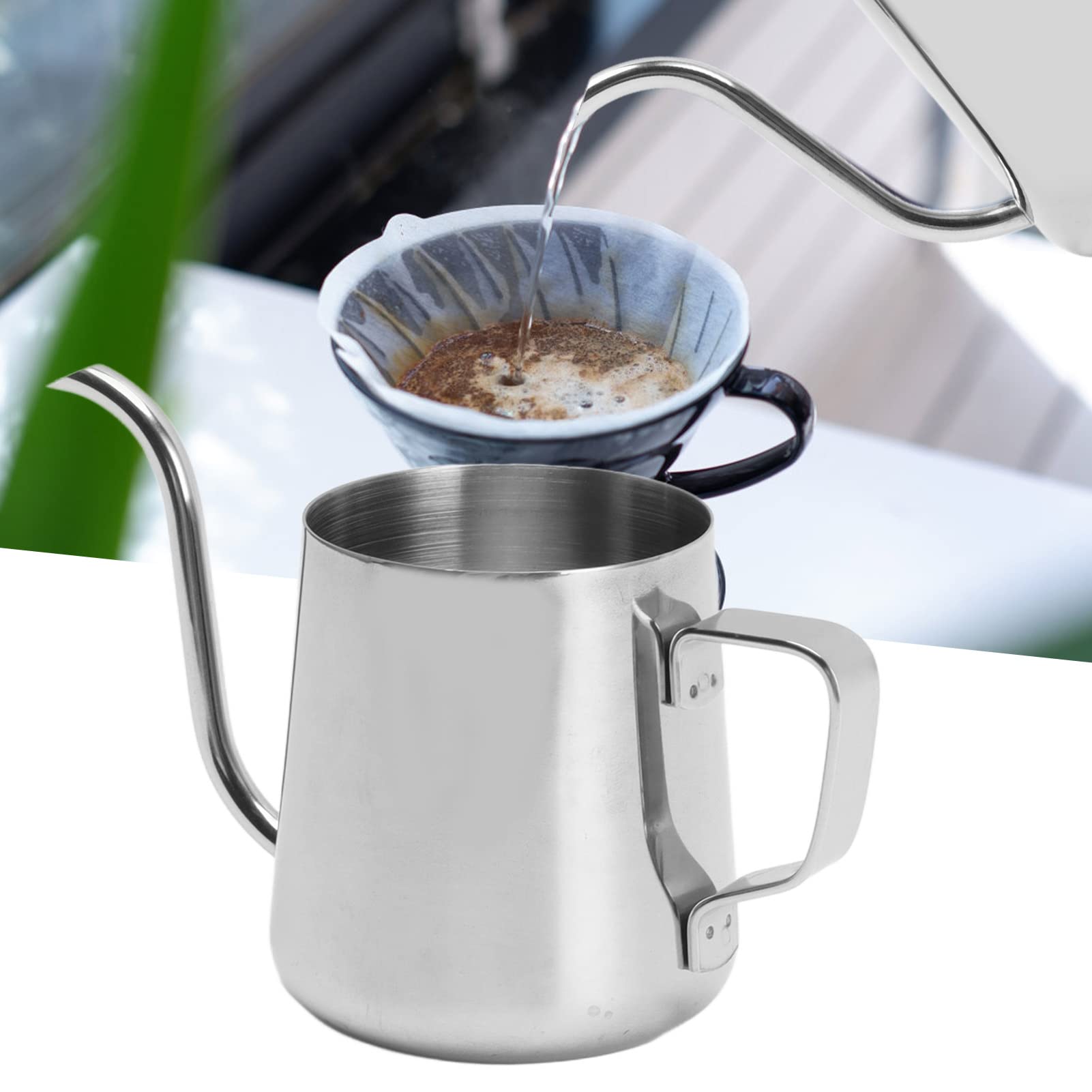 Pour Over Drip Coffee Kettle, Gooseneck Coffee Kettle with Precision Spout 304 Stainless Steel Hand Drip Pot for Tea Wine Pouring, for Home Barista Office Camping Use (250ML Silver)