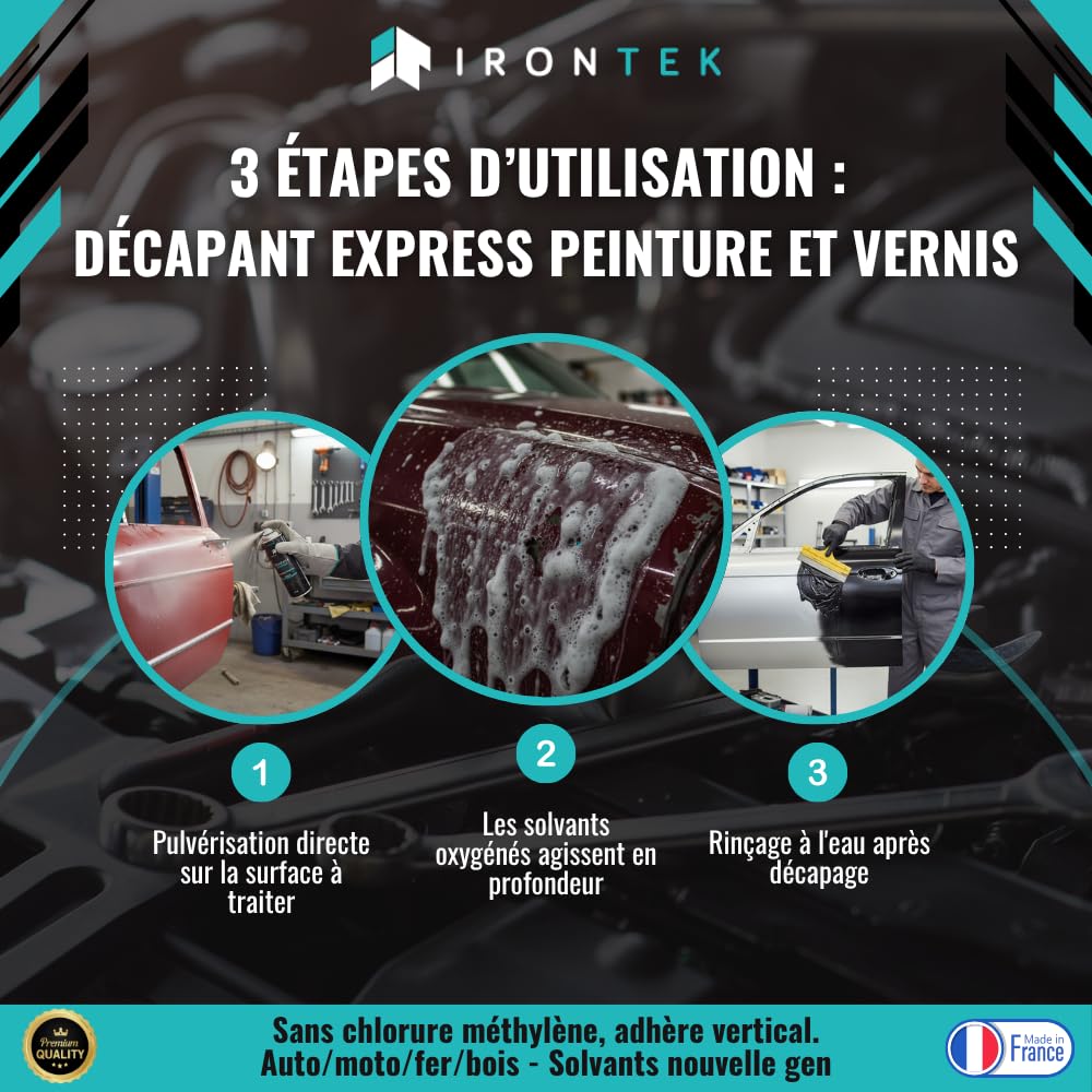 IRONTEK Décapant Peinture Express 500ml IT149 Spray Carrosserie Action Rapide Mousse