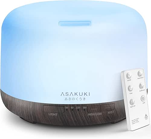 ASAKUKI Essential Oil Diffuser 500ml, Ultrasonic Aromatherapy Humidifier with Remote