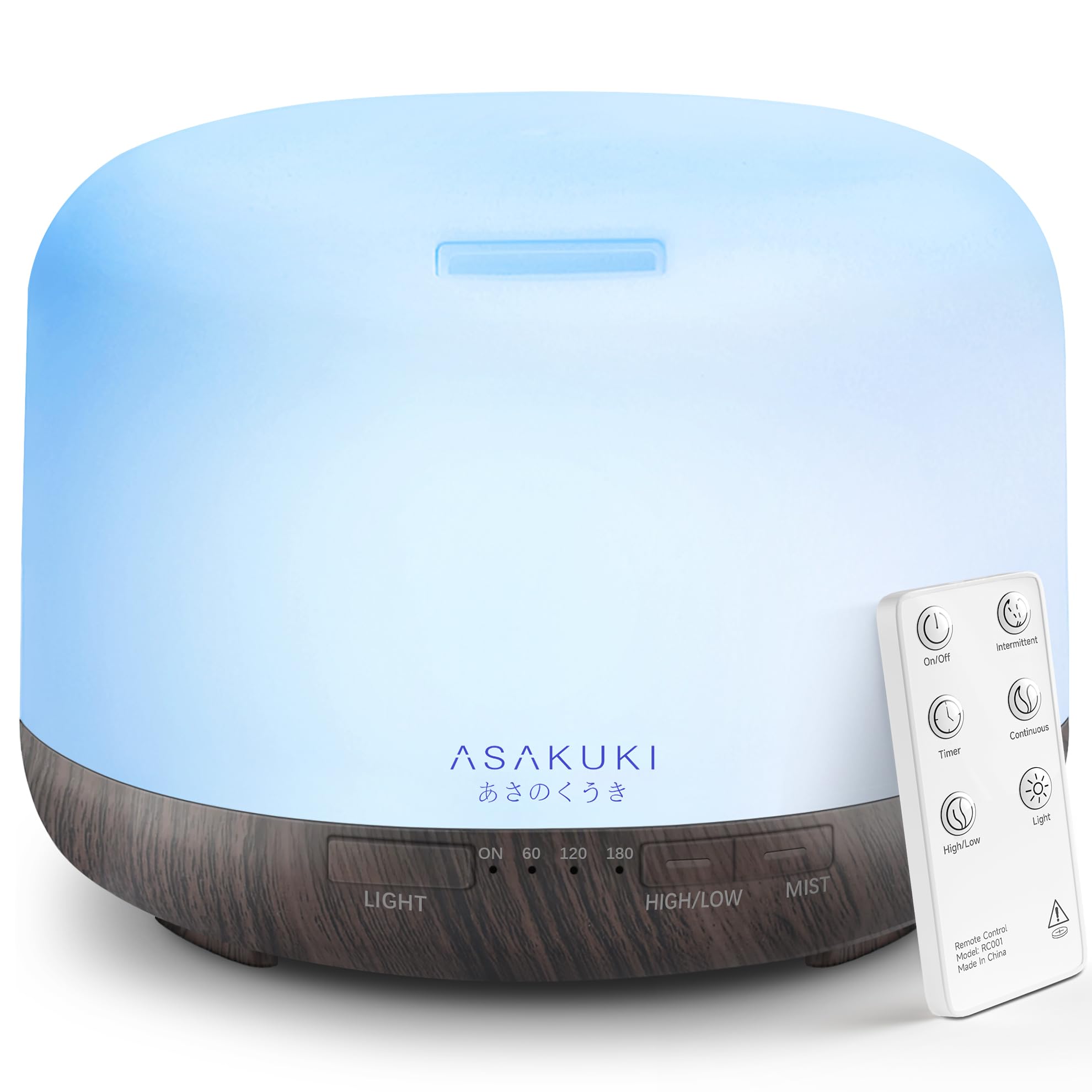 ASAKUKI 500ml Premium, Essential Oil Diffuser with Remote Control, 5 in 1 Ultrasonic Aromatherapy Fragrant Oil Humidifier Vaporizer, Timer and Auto-Off Switch BrownGlobal Recycled StandardGlobal Recycled StandardGlobal Recycled Standard