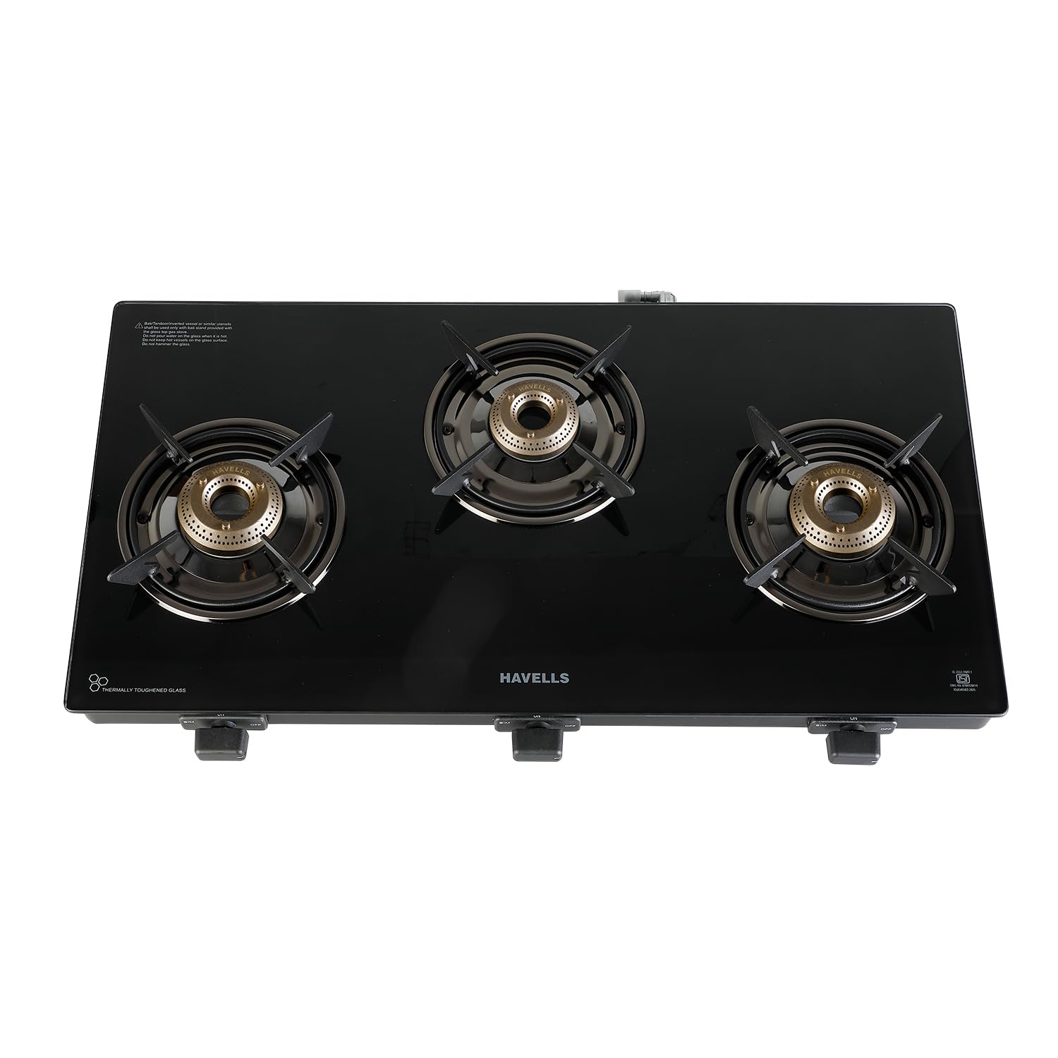Havells GEOSLIM JUMBO Gas stove |3 Heavy Duty Forged Brass Burner|6 mm Toughened Glass|Premium Valves|Removable Drip Tray|Soft Touch Knobs|5 year Warranty on Burners, Glass & Valves by Havells (Black)