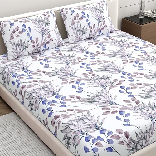 Home Ecstasy 100% Cotton Double Bedsheet with 2 Pillow Covers - (Size 87 x 94 inches, 140 TC, Colour - Purple: Lapis Purple)
