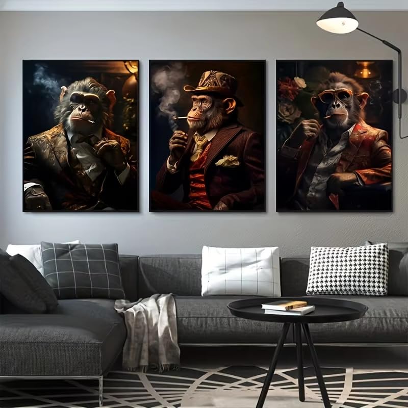 IHHGNB Lot de 3 tableaux sur toile sans cadre, représentant des singes amusants et modernes,...
