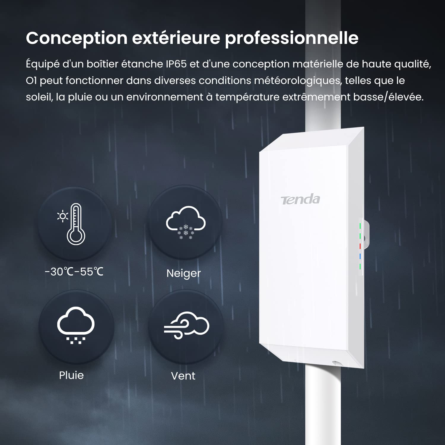 Tenda O1 Point d'Accès Extérieur Wi-FI 2.4GHz 300Mbps, Outdoor Point d'accès avec 8dbi Directional Antenna, 500m Transmission Range, Auto-Bridging, Waterproof