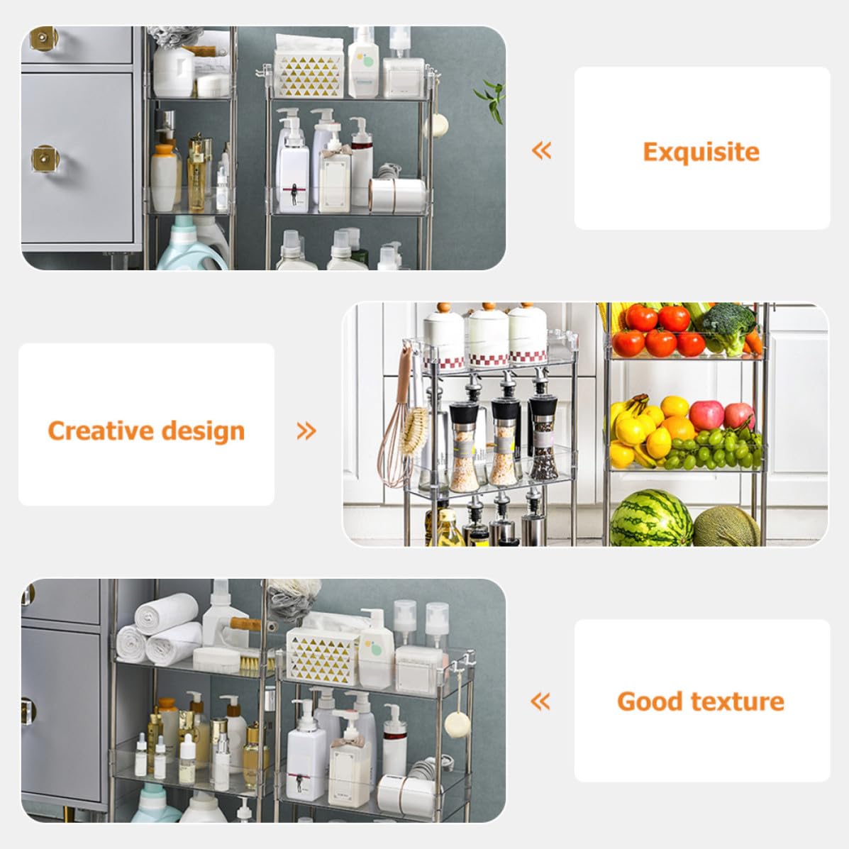 Kisangel Carro de Almacenamiento Rodante de 3 Niveles Pet Transparente | Acero Inoxidable, Diseño Transparente, para Cocina y Balcón, Apto para Snacks y Condimentos