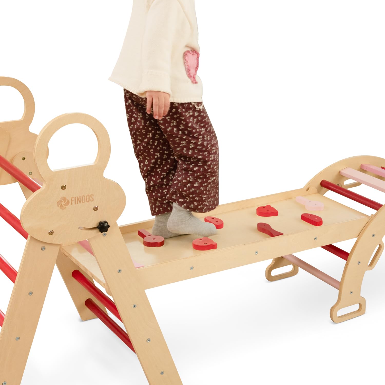 FINOOS Montessori - Set da gioco per interni, struttura da arrampicata 7 in 1 con scivolo e arco per bambini piccoli, rampa su entrambi i lati, triangolo da arrampicata, arco da arrampicata (1-3 anni