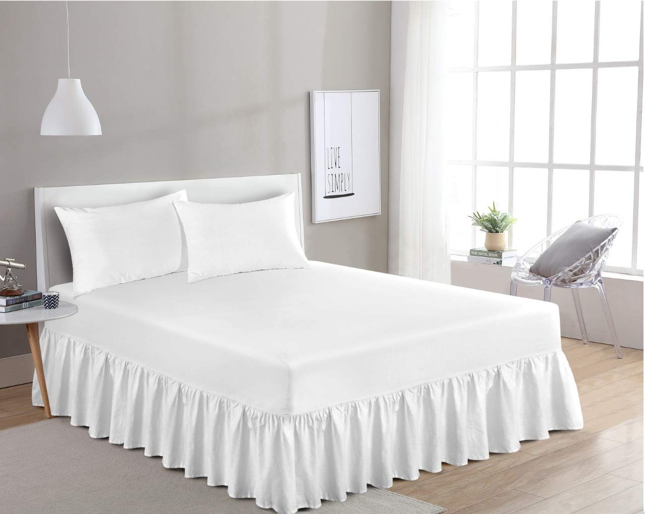 Luxury 100% Percale Egyptian Cotton Fitted Valance Sheet Ultra-Soft Bed Sheet Cover (White, HW Pillowcases Pair)