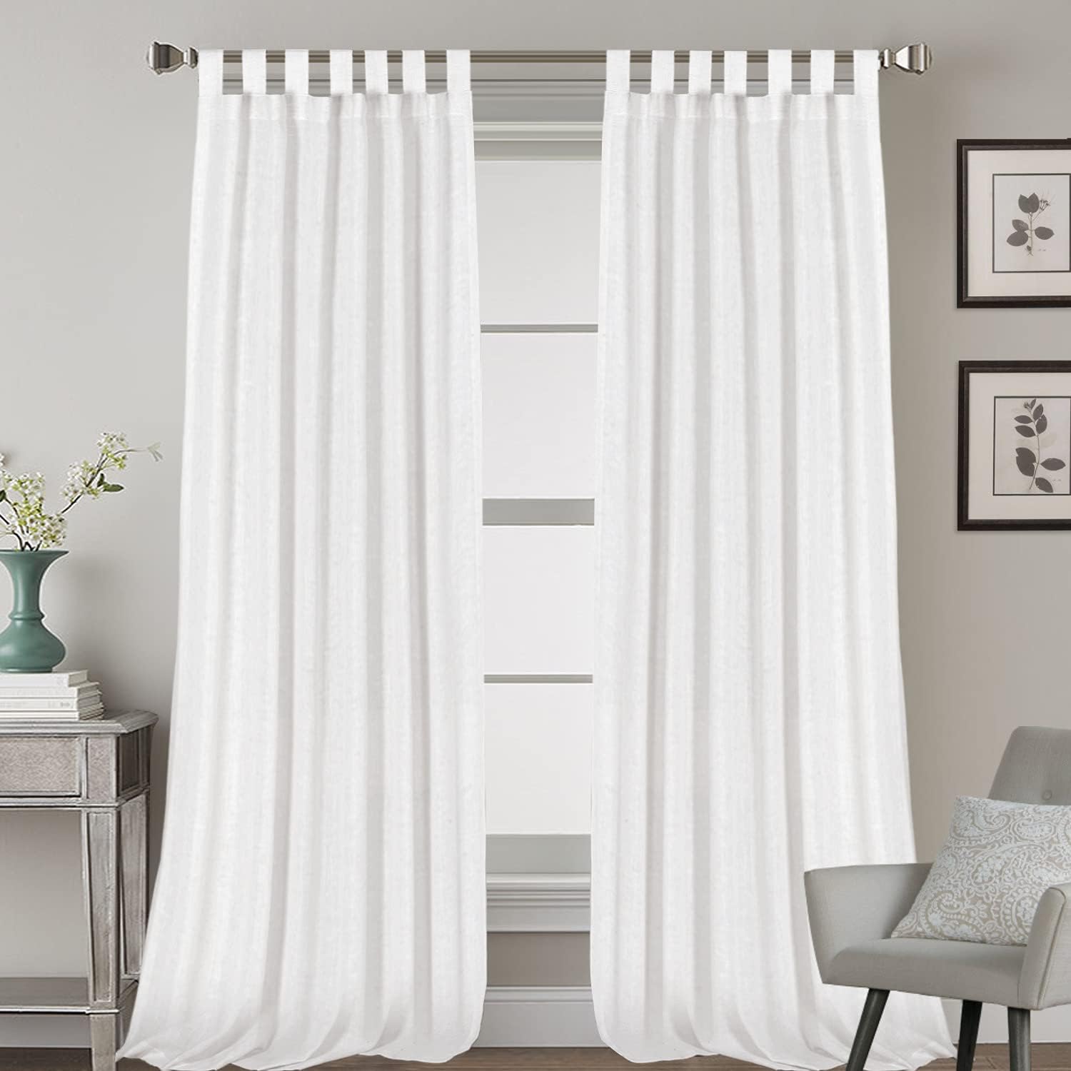 2pcs Linen Blended Translucent Curtain Cloth Living Room Bedroom