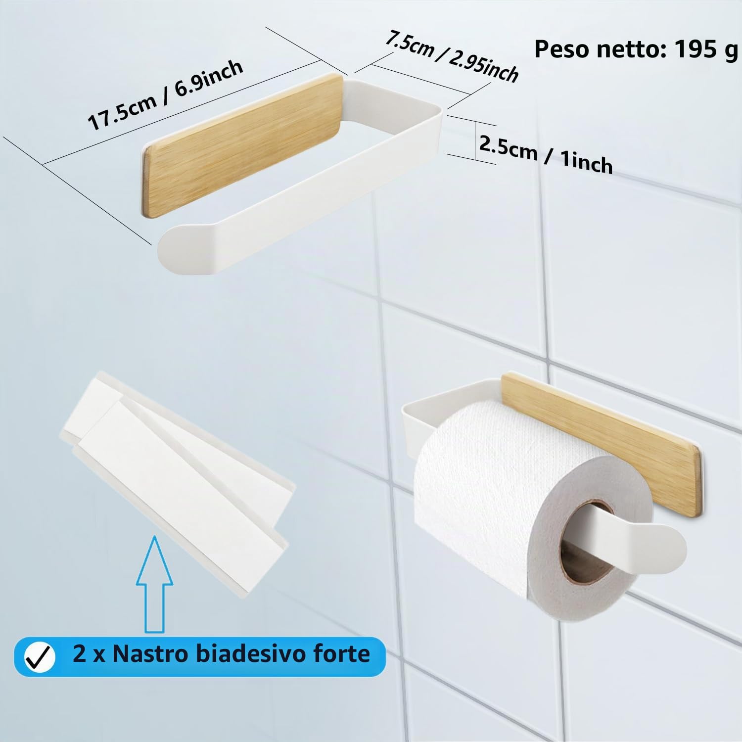 Porta Carta Igienica Da Muro Adesivo Bianco Bambù Porta Rotolo Carta Igienica Da Parete Bagno Portarotolo Senza Forare
