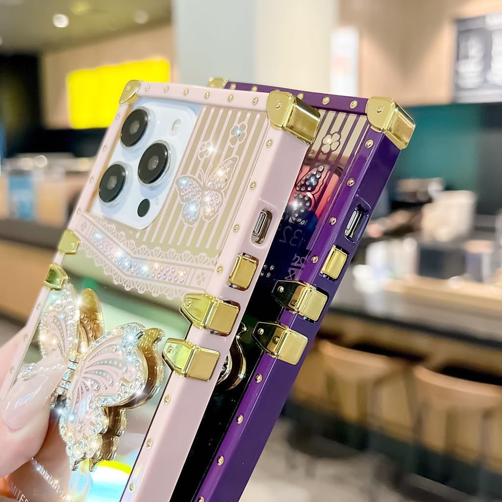 Cute Compatible with iPhone 16 Pro Max Case,Luxury Bling Butterfly Design with Foldable Stand Kickstand for Women Girls,Glossy Mirror Shockproof Protective Case for 16 Pro Max 6.9” (Pink) - Image 5