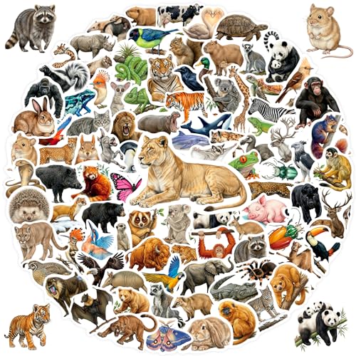 100 Pcs Jungle Safari Zoo Animal Stickers for Kids Waterproof Vinyl Stickers for Water Bottles Laptops Scrapbooks Jungle Party Favors