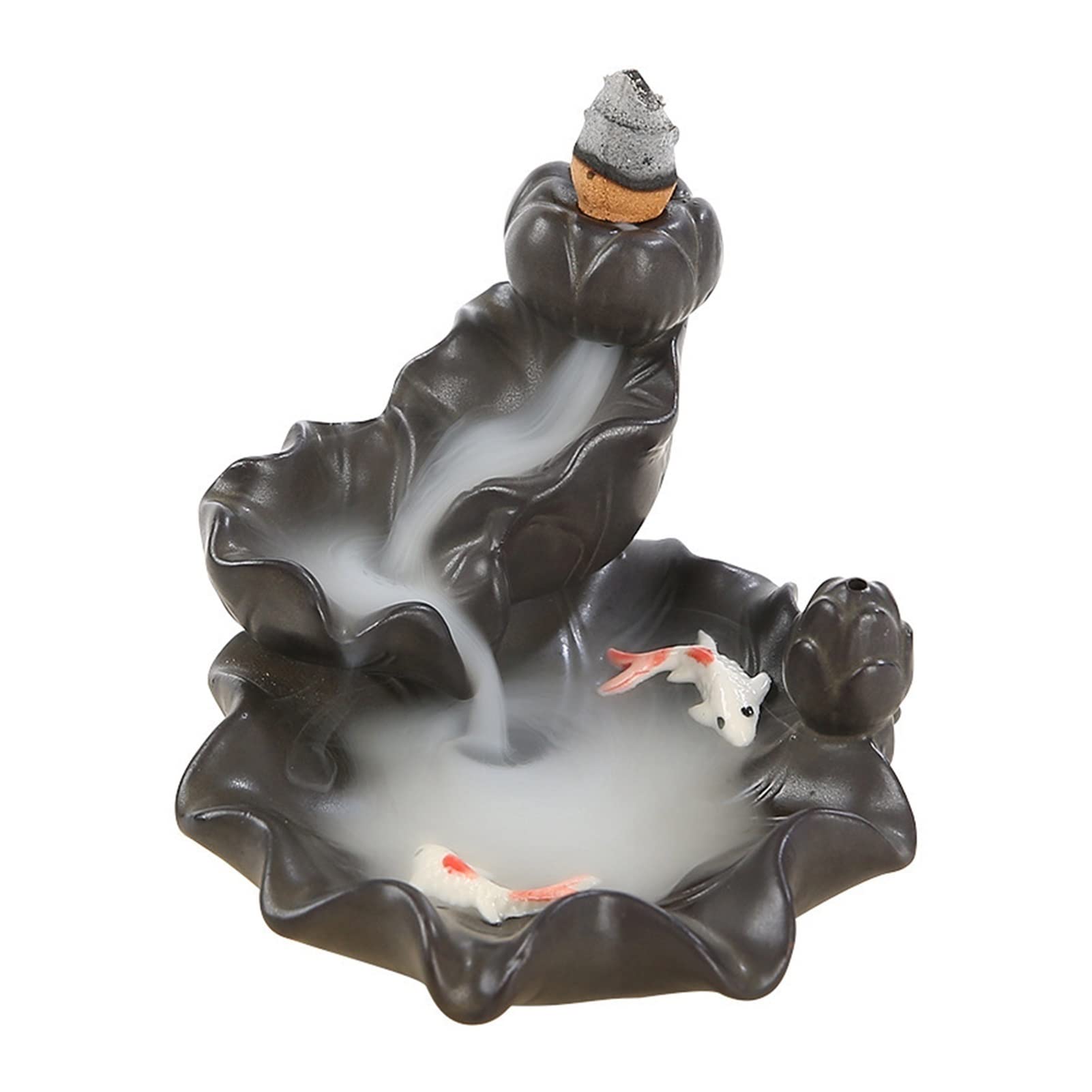 Quemador de Incienso Porta Conos, Quemador de Incienso reflujo Cascada Loto cerámica 10,5x7,7 cm