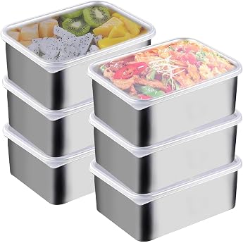 6 St ck Aufschnittboxen f r K hlschrank 13.8 * 5.7 * 10.8CM Gefrierbeh lter Edelstahl Beh lter mit Deckel Frischhaltedosen Mit Deckel Stapelbare Box Meal Prep Boxen f r K se Fleisch Wurst Obst
