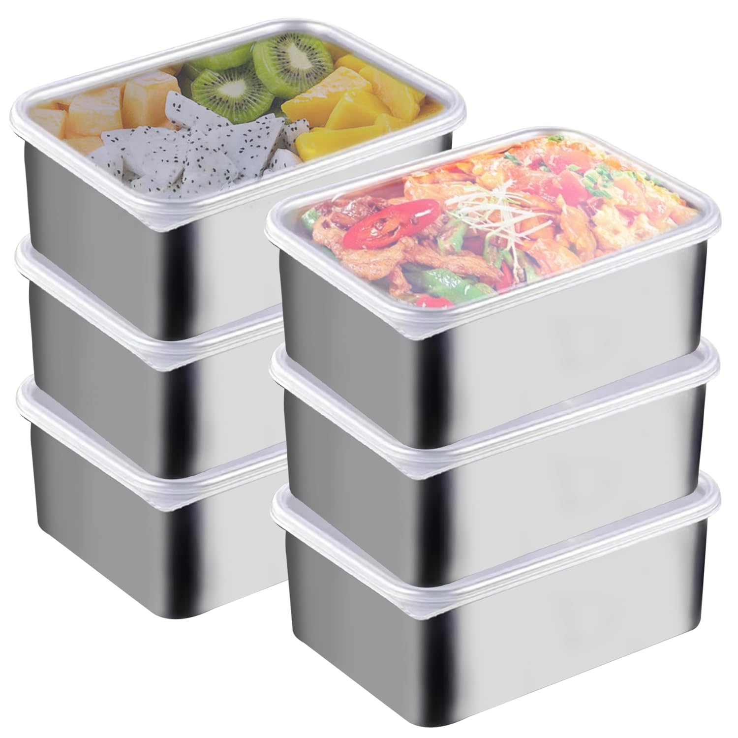 6 sztuk pojemników na wędliny do lodówki: 13,8 x 5,7 x 10,8 cm, pojemniki do zamrażania ze stali nierdzewnej, z pokrywką, pojemniki do przechowywania żywności, z pokrywką, można układać w stos, na