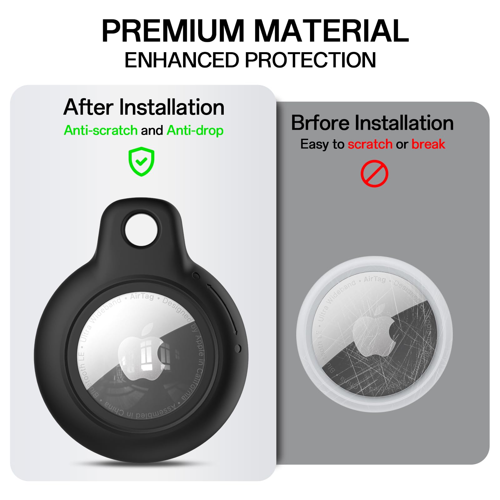 Wanme Etui do Apple AirTag zawieszka z brelokiem do kluczy, wodoodporna zawieszka AirTag z ochroną przed zarysowaniami, akcesoria Apple Tracker na klucze, zwierzęta domowe, bagaż, plecaki (czarne)