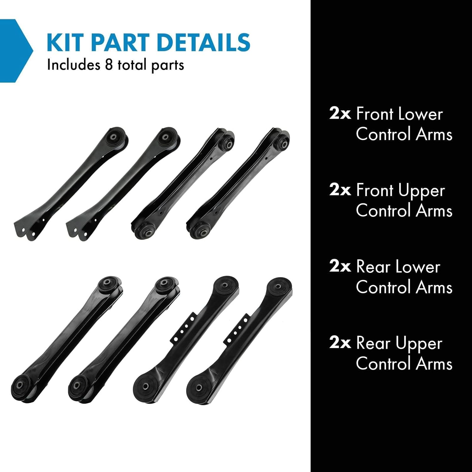 TRQ Front and Rear Upper and Lower Control Arm Set Compatible with 1993-1998 Jeep Grand Cherokee 1993 Jeep Grand Wagoneer