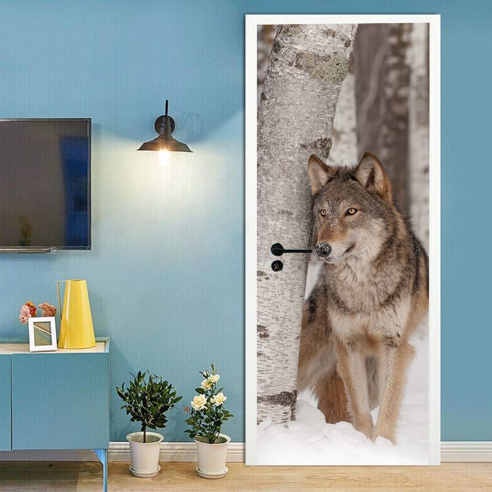 Sticker mural loup amovible pour masquer les imperfections d'une porte