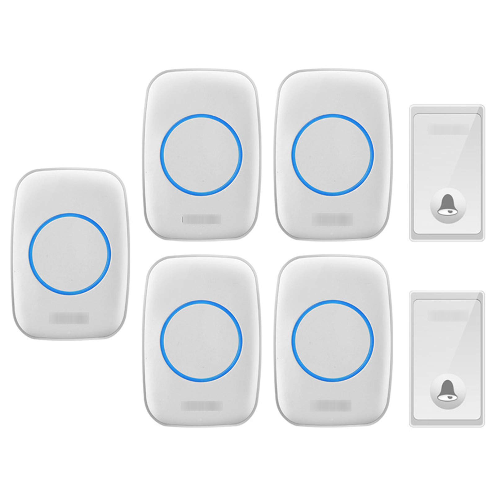 MOKLYF Self-Generating Wireless Doorbell, Waterproof Cordless Door Chime Kit 5 Receivers 2 Push Button 58 Ringtones 4 Levels Volume, 650Ft Range,White (White