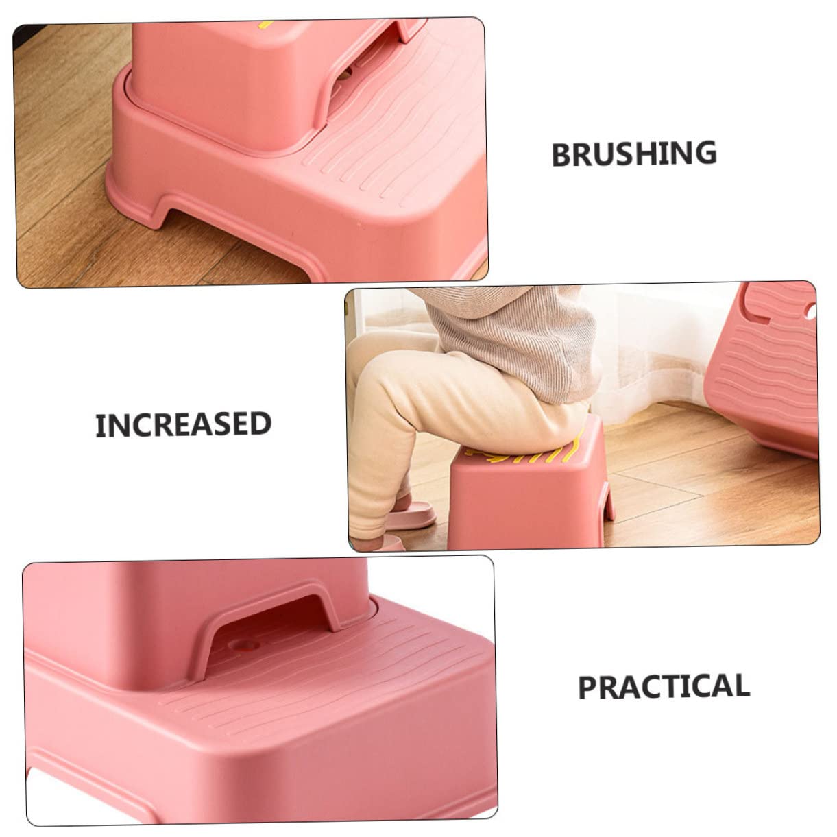 Cabilock Sgabello Antiscivolo per Ragazzo Ragazza, Struttura a 2 Livelli Staccabile, Stabile e Resistente All’usura, per Bagno e Cucina, Rosa