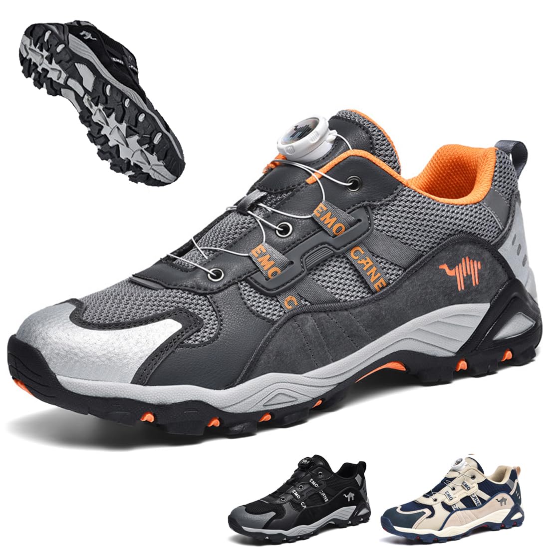 Men's Waterproof Hiking Shoe for Walking & Trail Shoes Self-Tying Anti Slip Outdoor Hike Trekking Shoes Low Top Breathable Camping Hiker Sneakers (Grey,8.5)