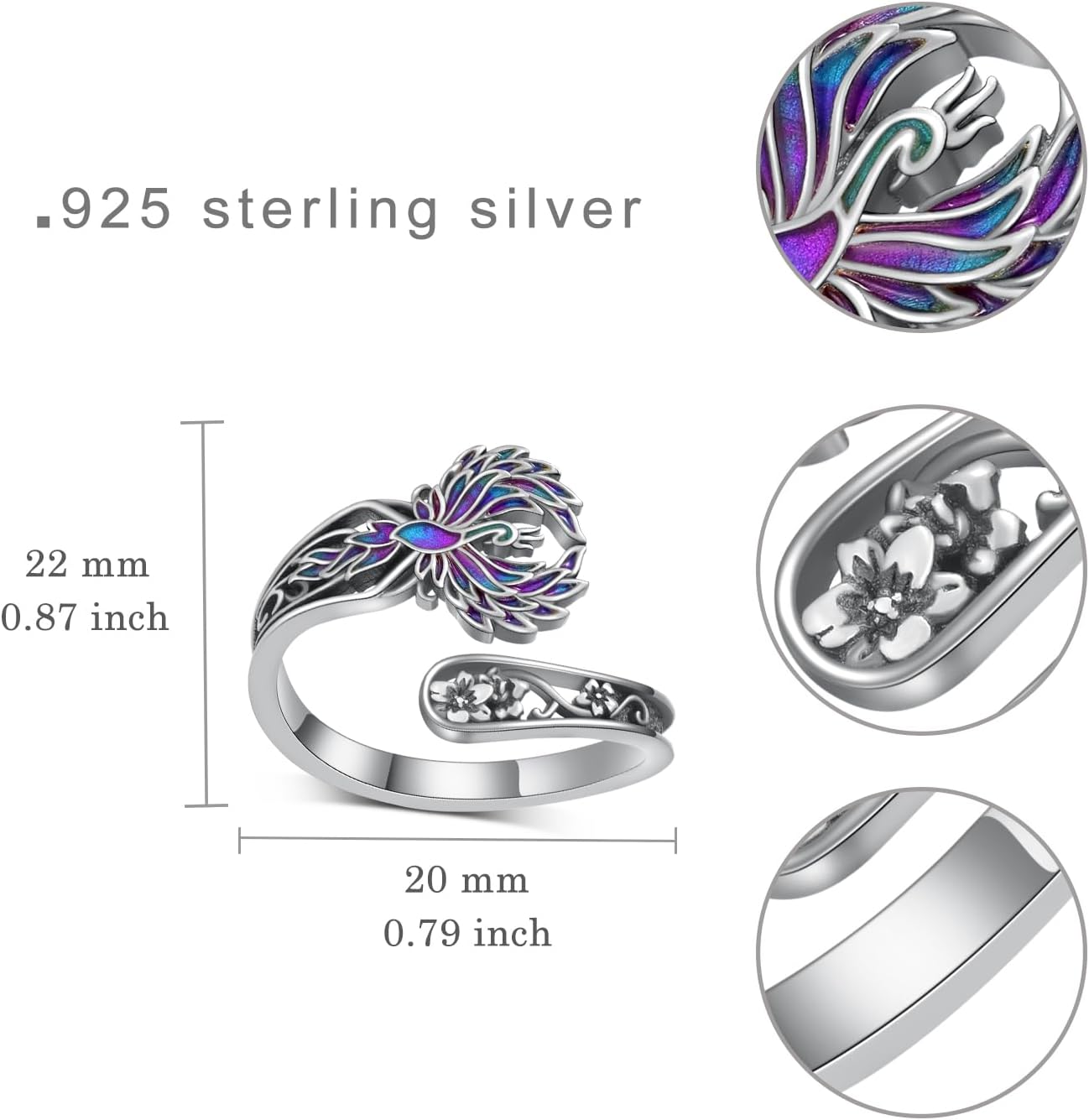 Thumb Rings for Women 925 Sterling Silver Phoenix Ring Adjustable Thumb Ring Phoenix Jewelry Gifts for Women - Image 4